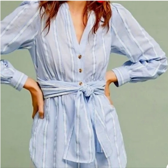 🆕 Anthropologie Top with Cinched Waist & Attached Sash Belt. Cotton/Polyester - Picture 2 of 12